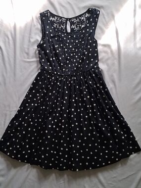 Anthropologie Blue and White Polka Dot Backless Fit-&-Flare Dress